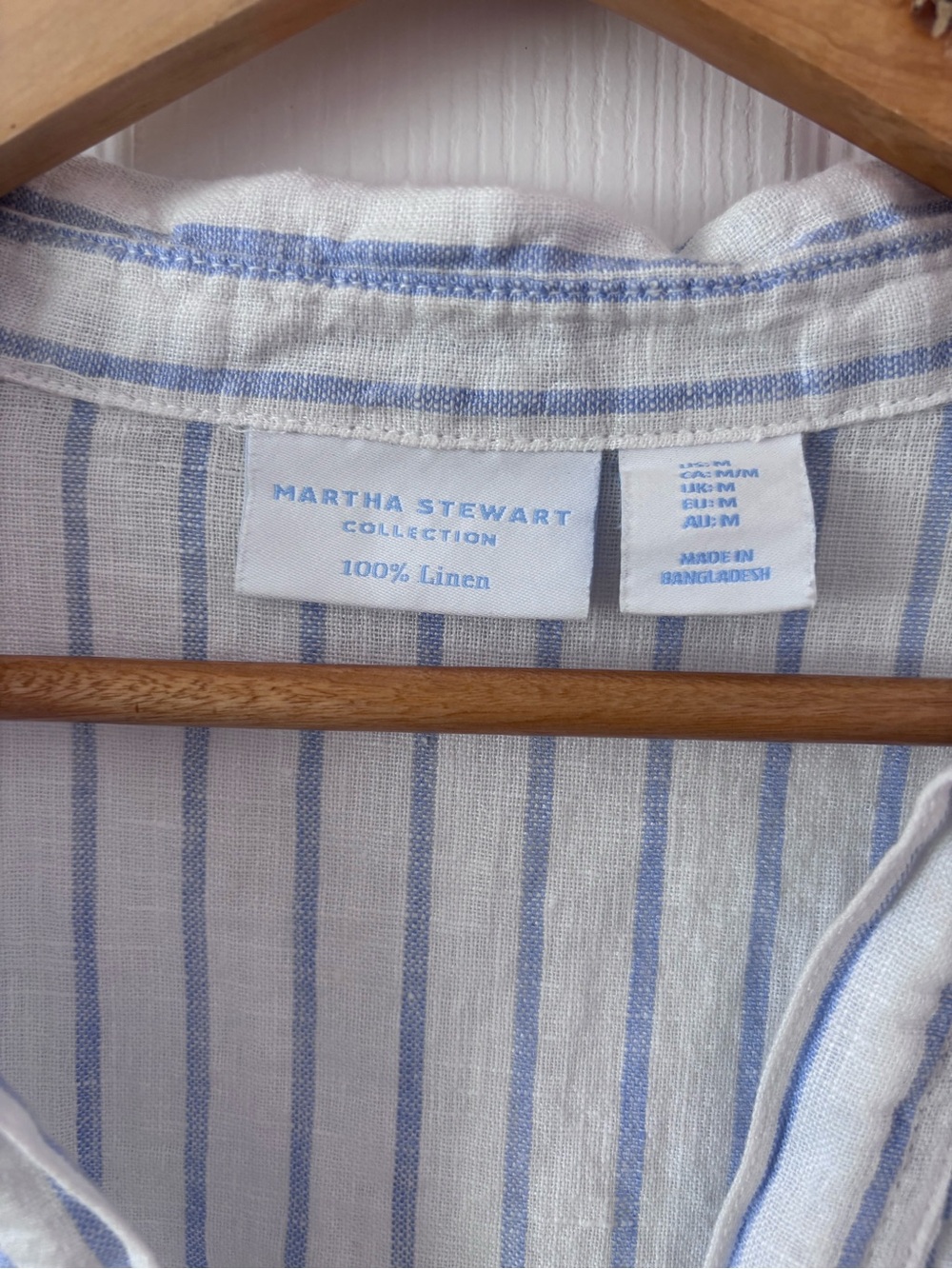 Martha Stewart Collection 100% Linen Blue & White Striped V-Neck Blouse Size M - Picture 6 of 11